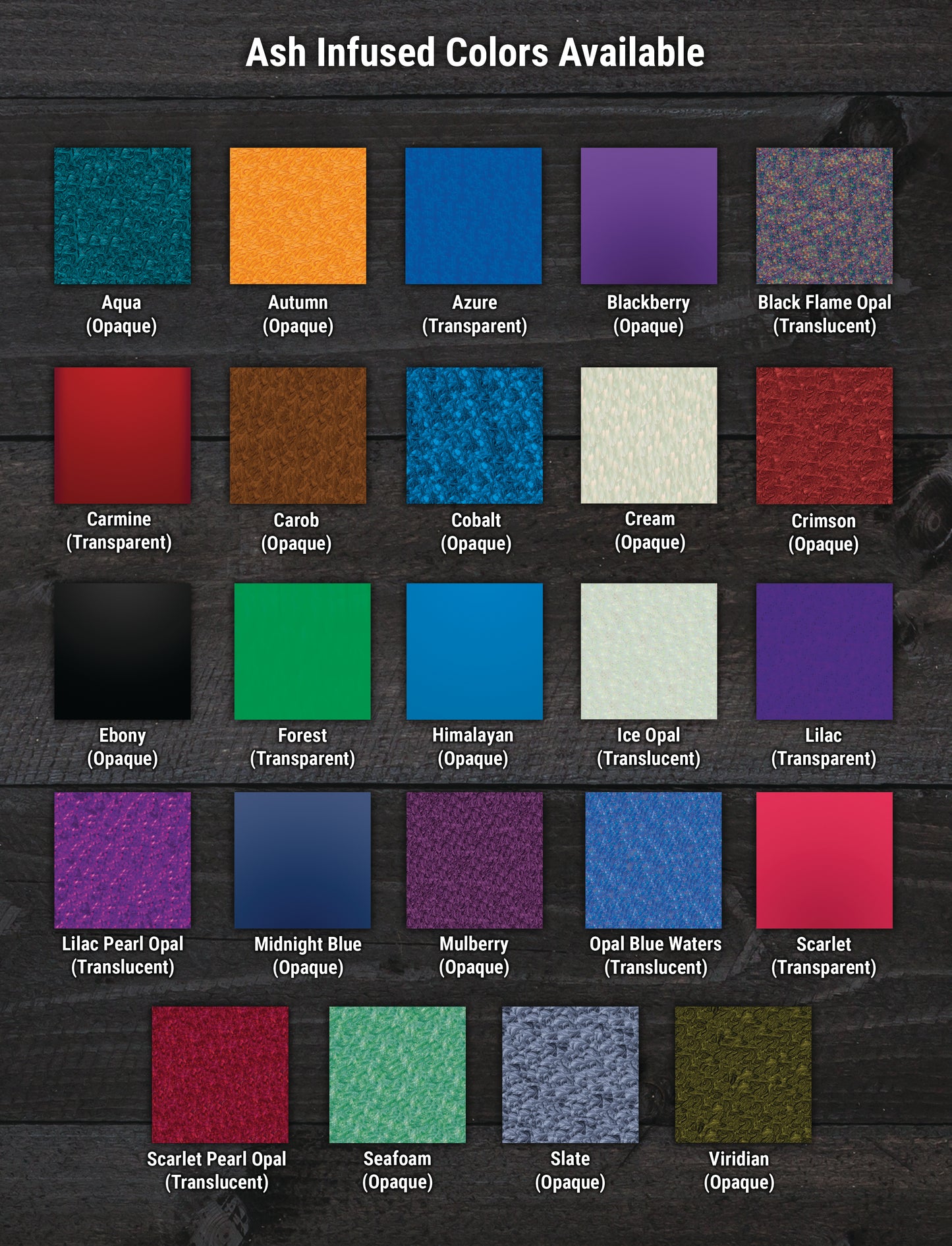 Ash infused color chart